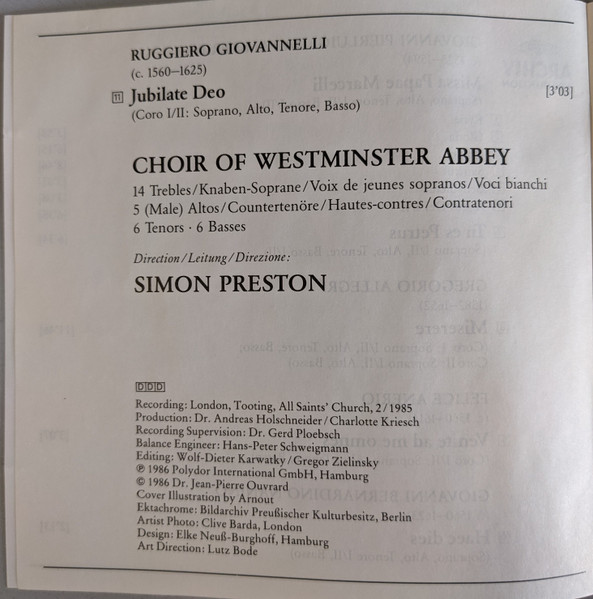 Palestrina*, Allegri* - Choir Of Westminster Abbey*, Simon Preston-4