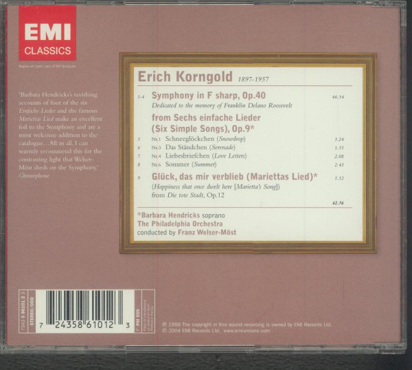 Erich Wolfgang Korngold, Barbara Hendricks, The Philadelphia Orchestra, Franz Welser-Möst-1