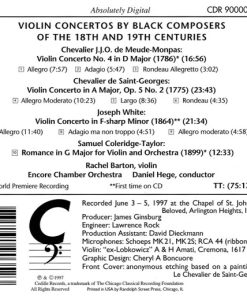 Chevalier de Meude-Monpas, Joseph Boulogne, Chevalier De Saint-Georges, Joseph White, Samuel Coleridge-Taylor, Rachel Barton Pine, The Encore Chamber Orchestra, Daniel Hege-1