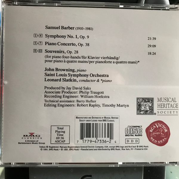 Samuel Barber - John Browning (2), Saint Louis Symphony Orchestra, Leonard Slatkin-1