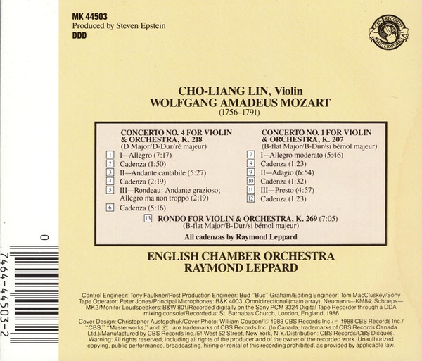 Cho-Liang Lin, Wolfgang Amadeus Mozart, English Chamber Orchestra, Raymond Leppard-1