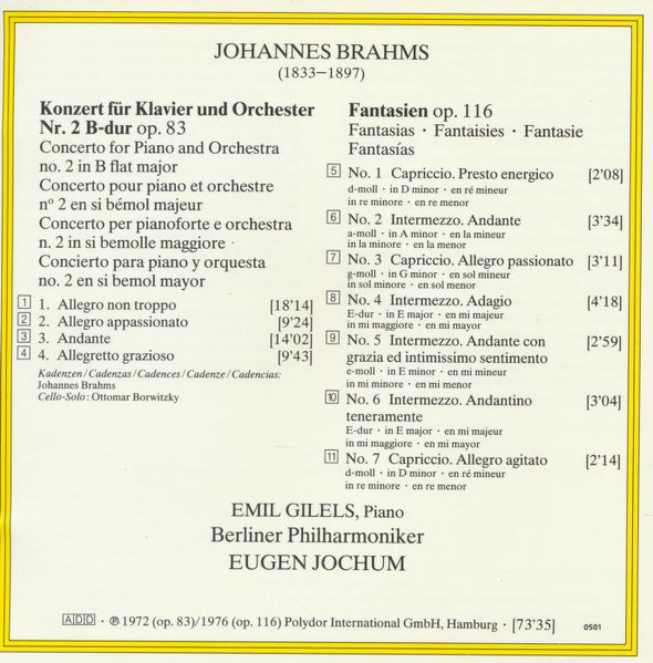 Johannes Brahms : Emil Gilels, Berliner Philharmoniker, Eugen Jochum-2