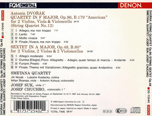 Antonín Dvořák, Smetana Quartet, Josef Suk, Josef Chuchro-2