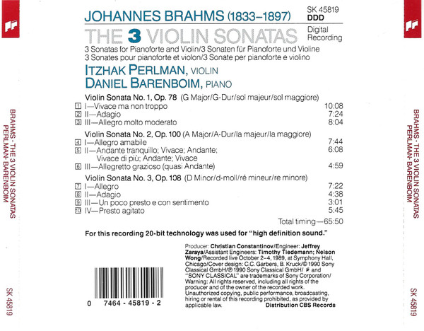 Itzhak Perlman, Daniel Barenboim - Johannes Brahms-1