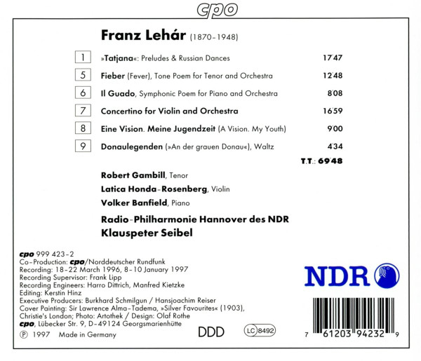 Franz Lehár - Gambill* · Honda-Rosenberg* · Banfield* · Radio-Philharmonie Hannover des NDR · Klauspeter Seibel-1