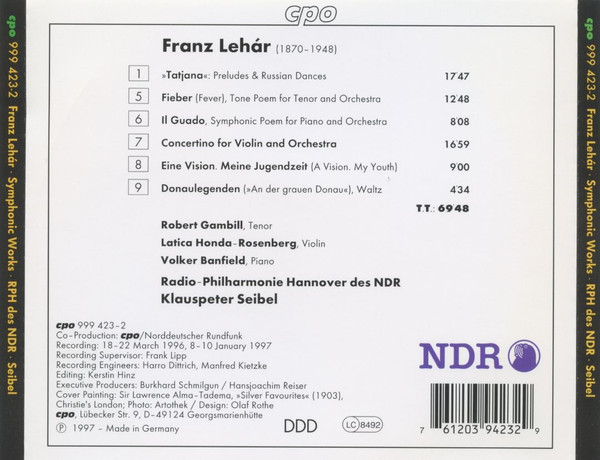 Franz Lehár - Gambill* · Honda-Rosenberg* · Banfield* · Radio-Philharmonie Hannover des NDR · Klauspeter Seibel-2