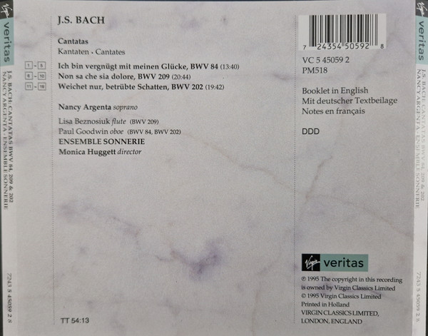J S Bach* - Nancy Argenta, Ensemble Sonnerie*, Monica Huggett-1