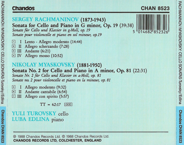 Rachmaninov* / Myaskovsky*, Yuli Turovsky, Luba Edlina-1
