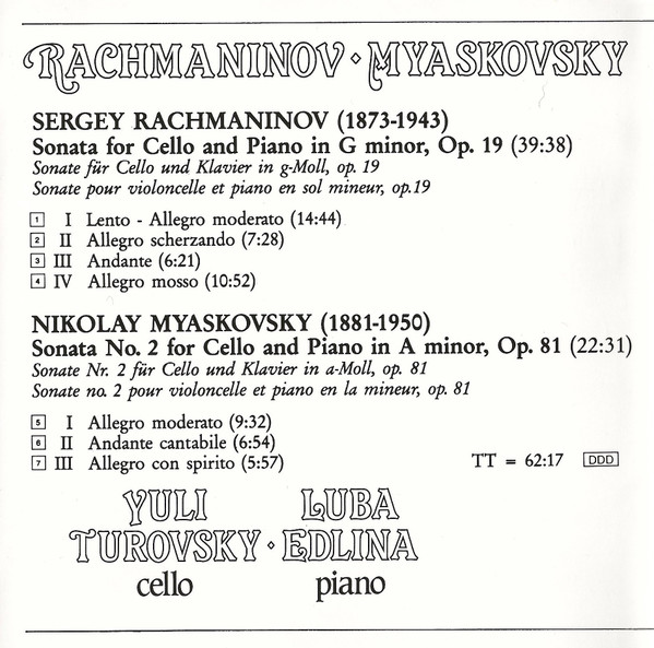 Rachmaninov* / Myaskovsky*, Yuli Turovsky, Luba Edlina-4