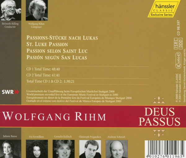 Wolfgang Rihm - Juliane Banse, Iris Vermillion, Cornelia Kallisch, Christoph Prégardien, Andreas Schmidt (2), Gächinger Kantorei*, Bach-Collegium Stuttgart*, Helmuth Rilling-1
