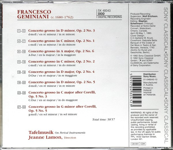 Geminiani* - Tafelmusik*, Jeanne Lamon-1