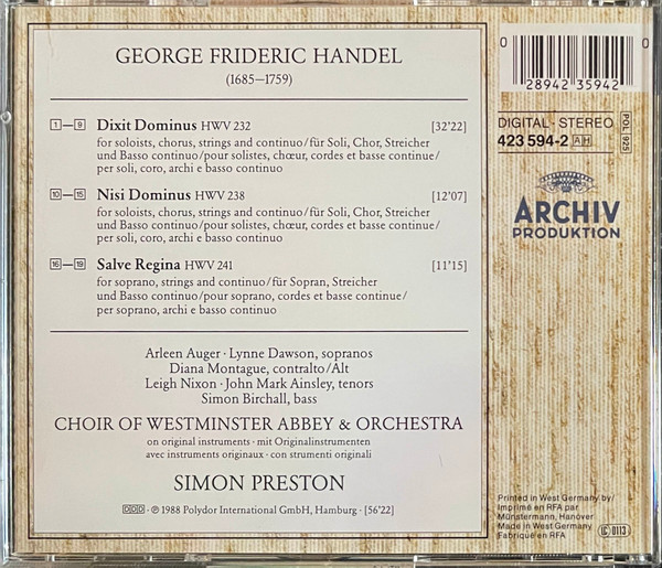 Georg Friedrich Händel, Choir And Orchestra Of Westminster Abbey, Simon Preston-1