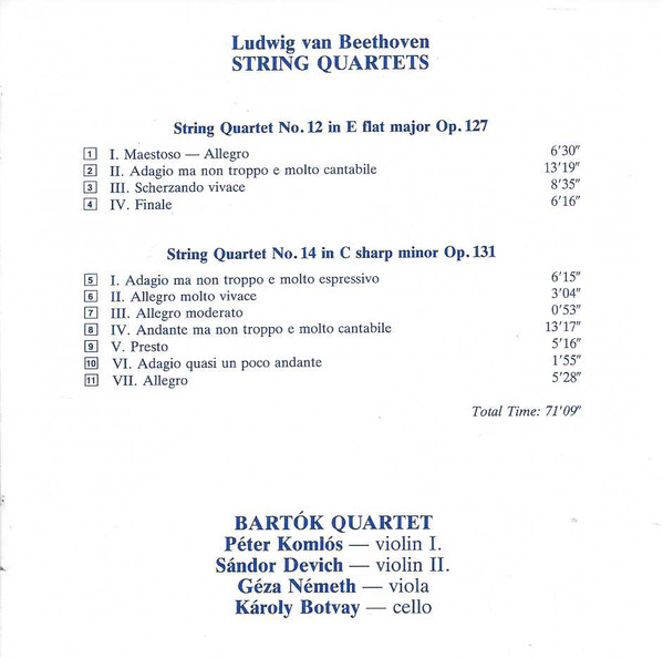 Ludwig van Beethoven, Bartók Quartet-2