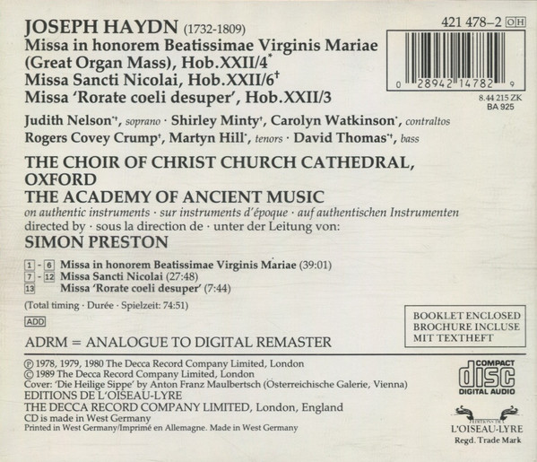 Joseph Haydn, The Choir Of Christ Church Cathedral, Oxford*, The Academy Of Ancient Music, Simon Preston-1