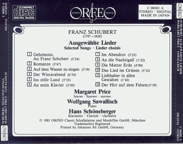 Franz Schubert / Margaret Price, Wolfgang Sawallisch, Hans Schöneberger-1