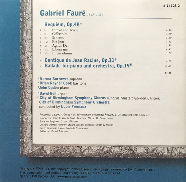 Gabriel Fauré - Norma Burrowes, Brian Rayner Cook, John Ogdon, City Of Birmingham Symphony Orchestra Chorus, City Of Birmingham Symphony Orchestra, Louis Frémaux-1