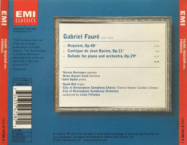 Gabriel Fauré - Norma Burrowes, Brian Rayner Cook, John Ogdon, City Of Birmingham Symphony Orchestra Chorus, City Of Birmingham Symphony Orchestra, Louis Frémaux-4