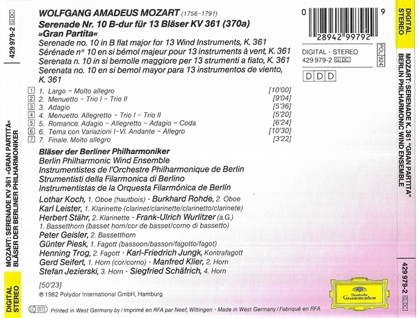 Wolfgang Amadeus Mozart - Bläser Der Berliner Philharmoniker*-1