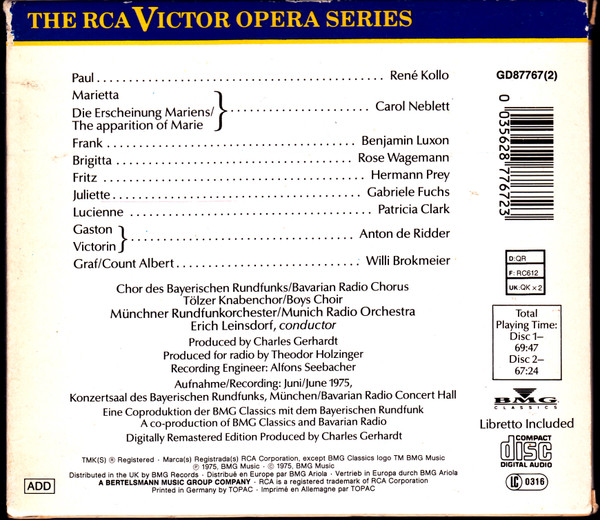 Erich Wolfgang Korngold - Carol Neblett, René Kollo, Hermann Prey, Benjamin Luxon, Chor Des Bayerischen Rundfunks, Münchner Rundfunkorchester, Erich Leinsdorf-1