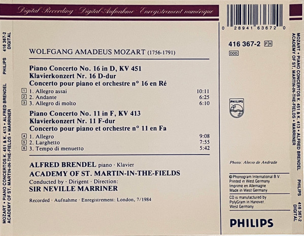 Mozart*, Alfred Brendel, Academy Of St. Martin-in-the-Fields*, Neville Marriner*-1