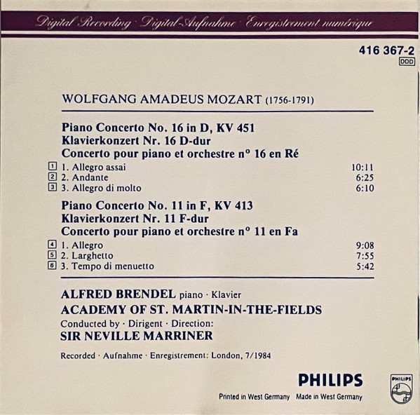 Mozart*, Alfred Brendel, Academy Of St. Martin-in-the-Fields*, Neville Marriner*-3