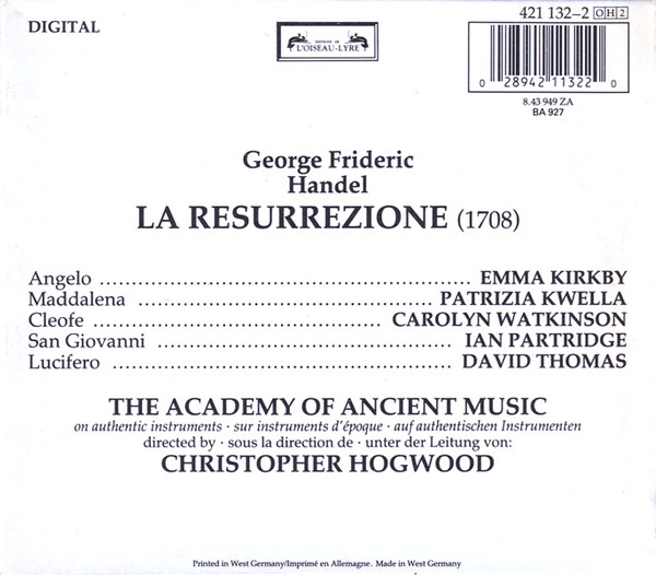Handel* - Kirkby*, Kwella*, Watkinson*, Partridge*, Thomas*, The Academy Of Ancient Music / Christopher Hogwood-2