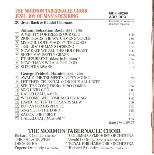 Johann Sebastian Bach, Georg Friedrich Händel - Mormon Tabernacle Choir, Richard P. Condie, The Philadelphia Orchestra, Eugene Ormandy-1