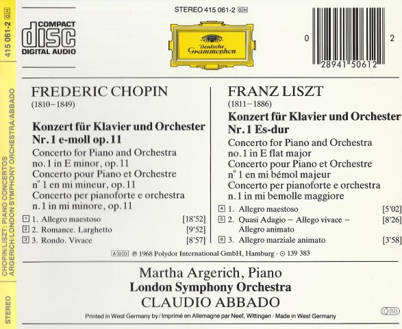Chopin* / Liszt* - Martha Argerich · London Symphony Orchestra · Claudio Abbado-1