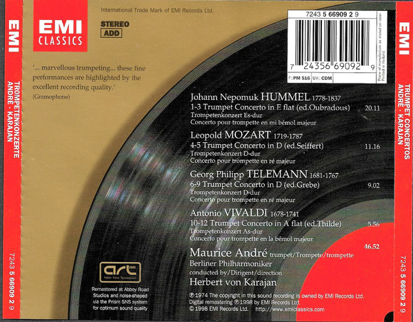 Johann Nepomuk Hummel · Leopold Mozart · Georg Philipp Telemann · Antonio Vivaldi – Maurice André, Herbert von Karajan, Berliner Philharmoniker-1