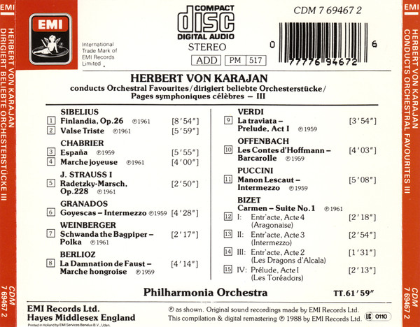 Karajan*, Berlioz*, Bizet*, Chabrier*, Granados*, Offenbach*, Puccini*, Sibelius*, J. Strauss I*, Verdi*, Weinberger*-1