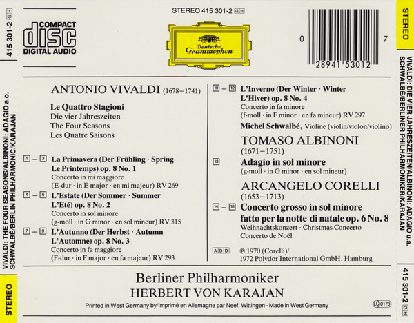 Antonio Vivaldi / Tomaso Albinoni / Arcangelo Corelli - Michel Schwalbé · Berliner Philharmoniker · Herbert von Karajan-1