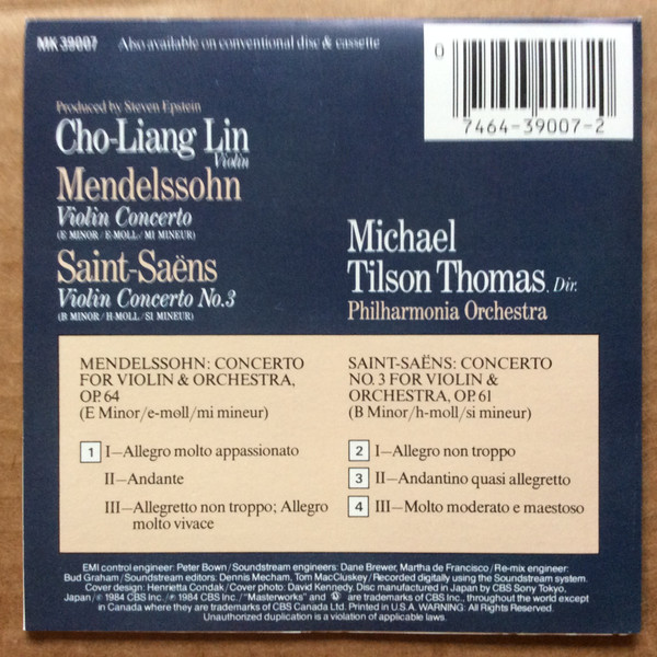 Cho-Liang Lin - Mendelssohn* / Saint-Saëns* - Michael Tilson Thomas, Philharmonia Orchestra-2