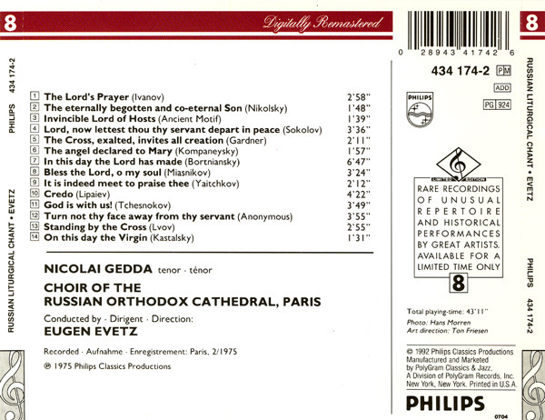 Nicolai Gedda - Choir Of The Russian Orthodox Cathedral, Paris* - Eugen Evetz*-1
