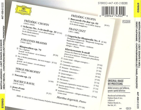 Martha Argerich, Chopin* · Brahms* · Liszt* · Ravel* · Prokofiev*-1