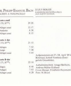Carl Philipp Emanuel Bach – Julius Berger, Kammerorchester Dall' Arco*, Jack Martin Händler-1