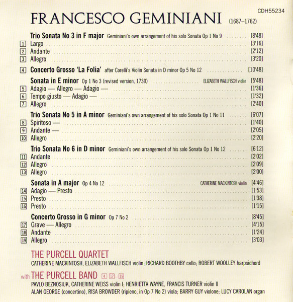 Geminiani* - The Purcell Quartet, The Purcell Band-2