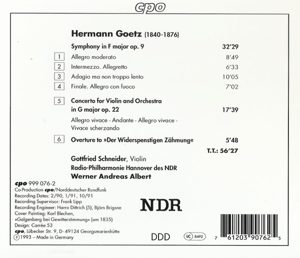 Hermann Goetz - Gottfried Schneider, Radio-Philharmonie Hannover Des NDR, Werner Andreas Albert-1