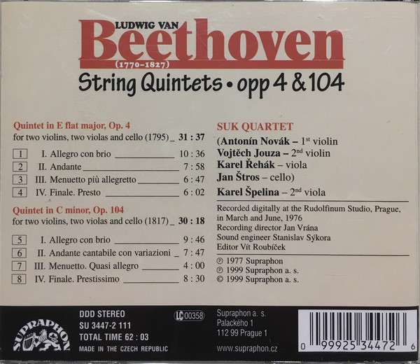 Beethoven* - Suk Quartet, Karel Špelina-1