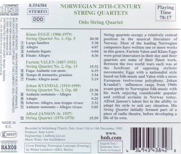 Fartein Valen, Klaus Egge, Johan Kvandal, Alfred Janson - Oslo String Quartet-1