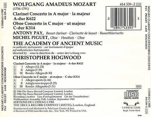 Mozart* / Antony Pay, Michel Piguet, The Academy Of Ancient Music, Christopher Hogwood-2