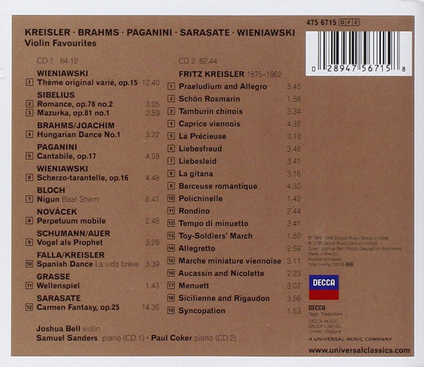 Kreisler* / Brahms* / Paganini* / Sarasate* / Wieniawski* – Joshua Bell-1