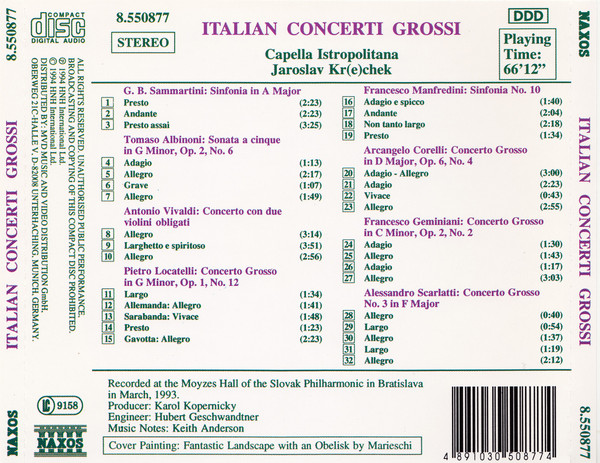 Giovanni Sammartini, Tomaso Albinoni, Antonio Vivaldi, Pietro Antonio Locatelli, Francesco Manfredini, Arcangelo Corelli, Francesco Geminiani, Alessandro Scarlatti, Capella Istropolitana, Jaroslav Krček-1