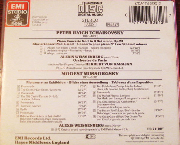 Tchaikovsky* / Mussorgsky* / Alexis Weissenberg, Herbert von Karajan-1