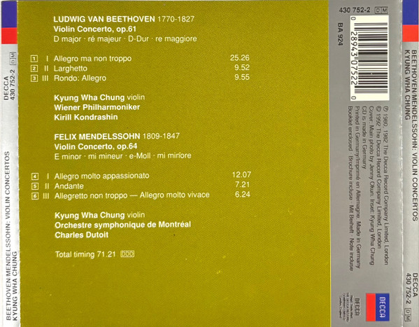Ludwig van Beethoven, Felix Mendelssohn-Bartholdy - Kyung-Wha Chung, Kiril Kondrashin, Charles Dutoit-1