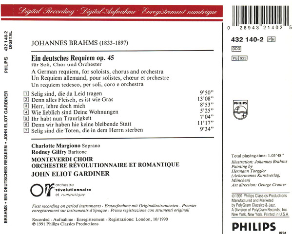 Brahms* - Charlotte Margiono, Rodney Gilfry, Monteverdi Choir*, Orchestre Révolutionnaire Et Romantique, John Eliot Gardiner-1