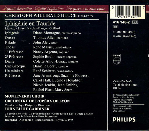 Gluck* - Diana Montague • John Aler • Thomas Allen • René Massis • Orchestre De L'Opéra De Lyon • Monteverdi Choir* • John Eliot Gardiner-1