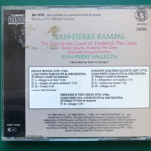 Benda*, Quantz*, Frederick The Great* : Jean-Pierre Rampal, Ensemble Orchestral De Paris, Jean-Pierre Wallez-1