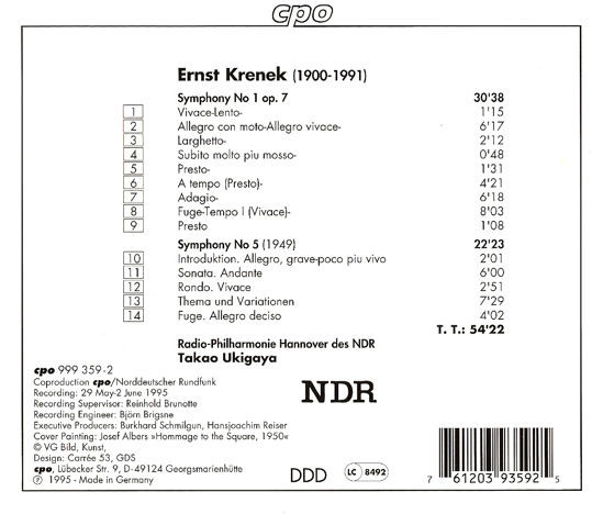 Ernst Krenek - Radio-Philharmonie Hannover Des NDR, Takao Ukigaya-1