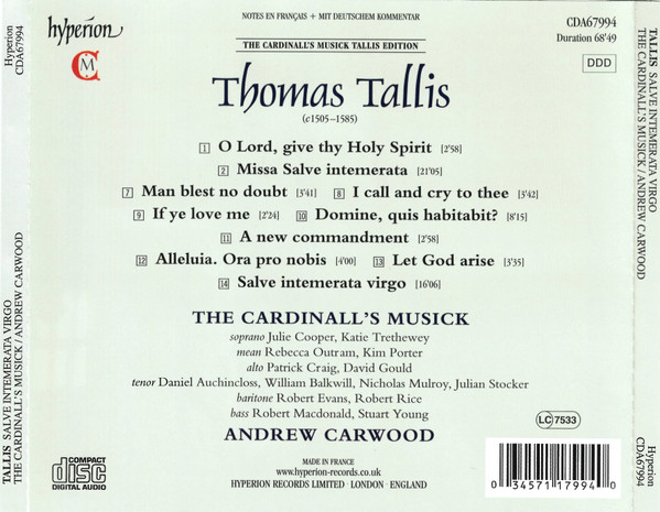 Tallis* - The Cardinall's Musick, Andrew Carwood-1