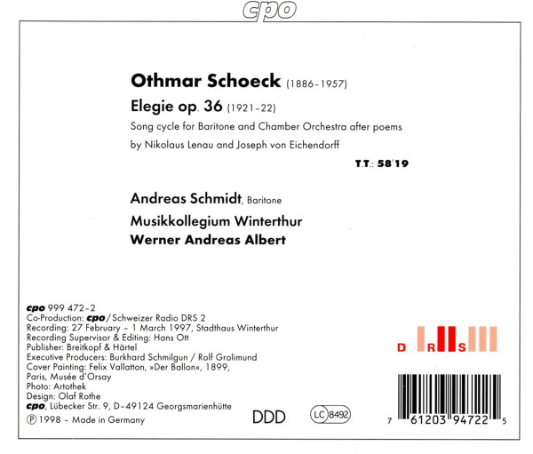 Othmar Schoeck - Andreas Schmidt (2), Musikkollegium Winterthur, Werner Andreas Albert-1
